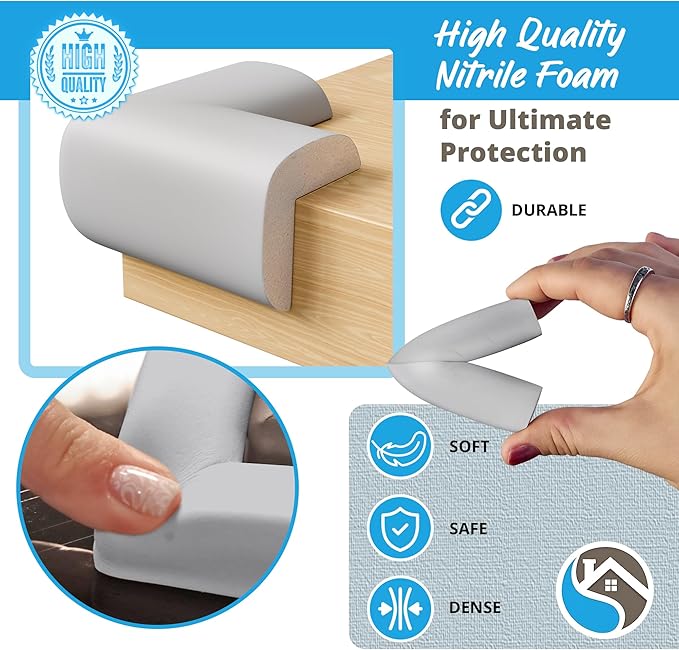 12-Pack Corner Protectors Baby Proof, Furniture Corner and Edge Safety Bumpers, Soft Rubber Foam Cushion Covers, 3M Taped Corner Guards, Baby Child Proofing Pads, Table Corner Protectors, Gray-BubblyBeeBaby