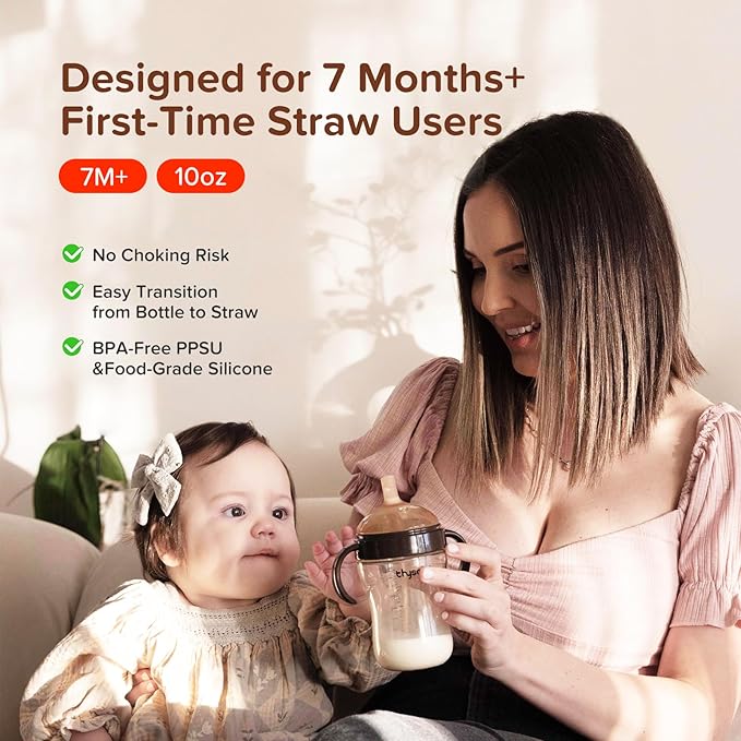 PPSU Weighted Straw Cup with Handles Toddlers Transition Bottles to Sippy Cups No Spill Learner Milk Water Baby Bottle Soft Silicone Spout Dishwasher Safe BPA Free 6+ Months 10oz/300mL 2 Pack-BubblyBeeBaby