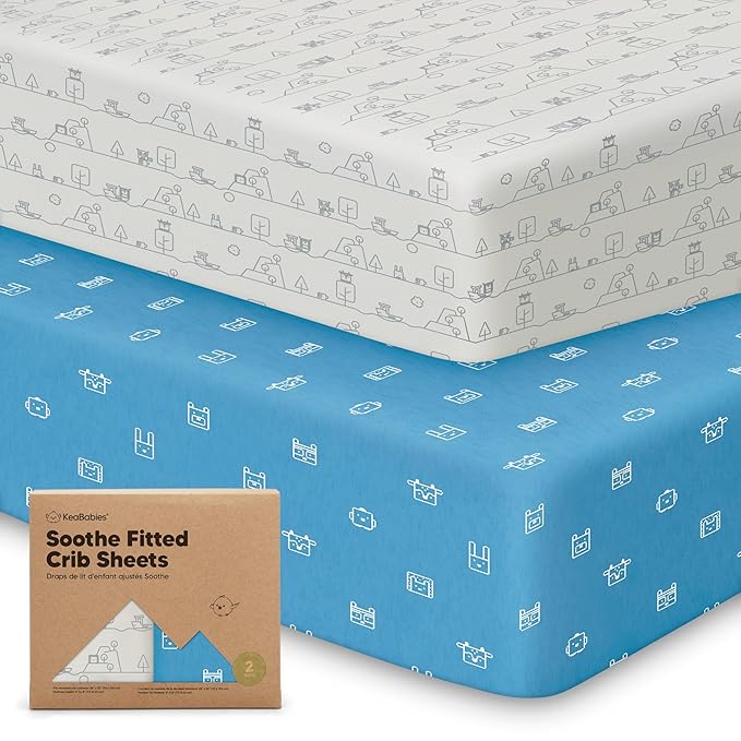 KeaBabies 2-Pack Organic Crib Sheets for Boys, Girls - 52x28 Fitted Crib Mattress Sheet Neutral, Breathable Jersey Cotton Cover for Baby Bed, Toddler Mattress, Soft & Cute Prints (KeaPixel)-BubblyBeeBaby