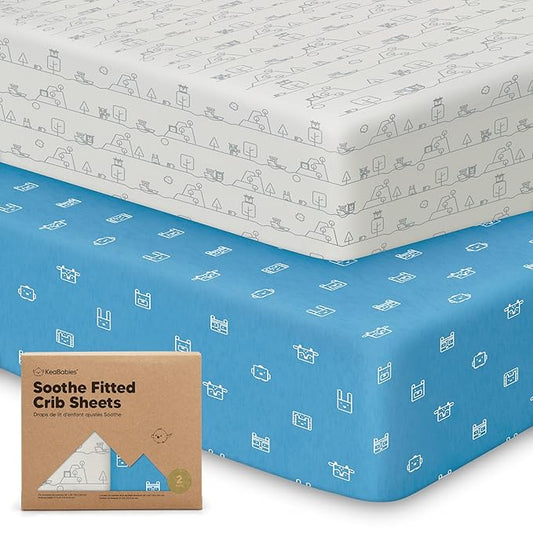 KeaBabies 2-Pack Organic Crib Sheets for Boys, Girls - 52x28 Fitted Crib Mattress Sheet Neutral, Breathable Jersey Cotton Cover for Baby Bed, Toddler Mattress, Soft & Cute Prints (KeaPixel)-BubblyBeeBaby