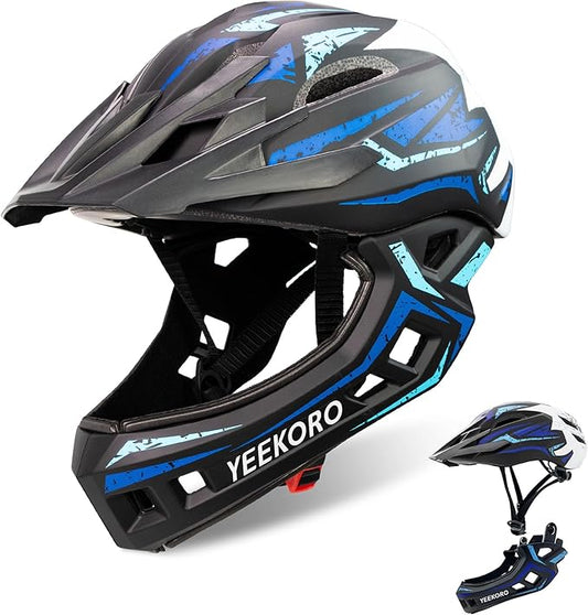 Kids Bike Helmet with Chin Guard, Adjustable Detachable Children’s Full Face Helmet for Girls and Boys, Cycling Helmets Skateboard, Scooter-BubblyBeeBaby