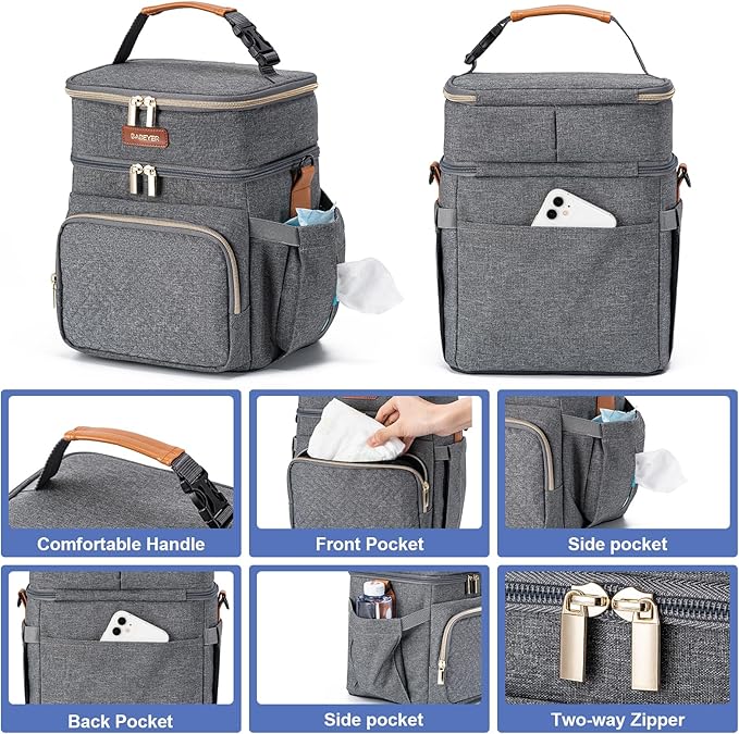 Insulated Breastmilk Cooler Bag with Ice Pack - Holds 6x9oz Bottles, Leakproof Double Layer, Baby Bottle Cooler Bag with Adjustable Strap for Nursing Moms, Daycare & Travel-BubblyBeeBaby