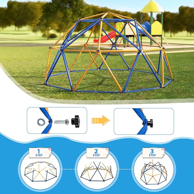 JAXPETY 10 FT Climbing Dome, Toddler Outdoor Climbing Toys, Kids Jungle Gym for Backyard, Playground Doorway Geometric Dome for Kids 8-12 Climber, Metal Outside Climbing Gym, Capacity 500 Lbs-BubblyBeeBaby