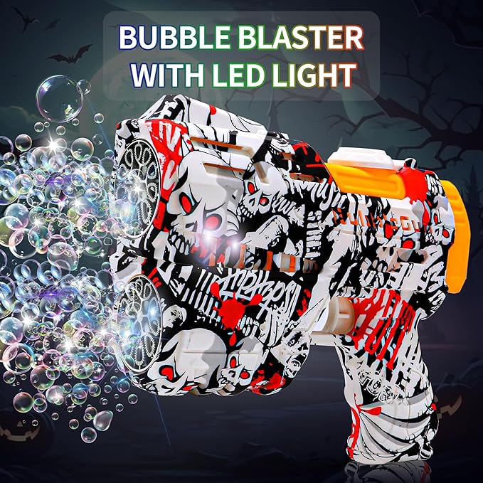 2 Pack Bubble Guns for Kids, Rechargeable LED Light Up Graffiti Bubbles Machine Blower with 2 Bottles Refill Solution for Kids 4-8, Bubble Makers Blaster for Toddlers-BubblyBeeBaby