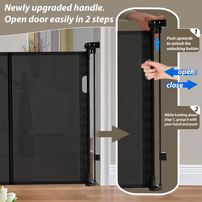 150" Extra Wide Retractable Baby Gates Dog Gate for Large Opening, 41" Extra Tall Mesh Pet Gate, Long Child Safety Gates with Fiberglass Rods for Stairways, Doorways, Hallways - Indoor/Outdoor Use-BubblyBeeBaby