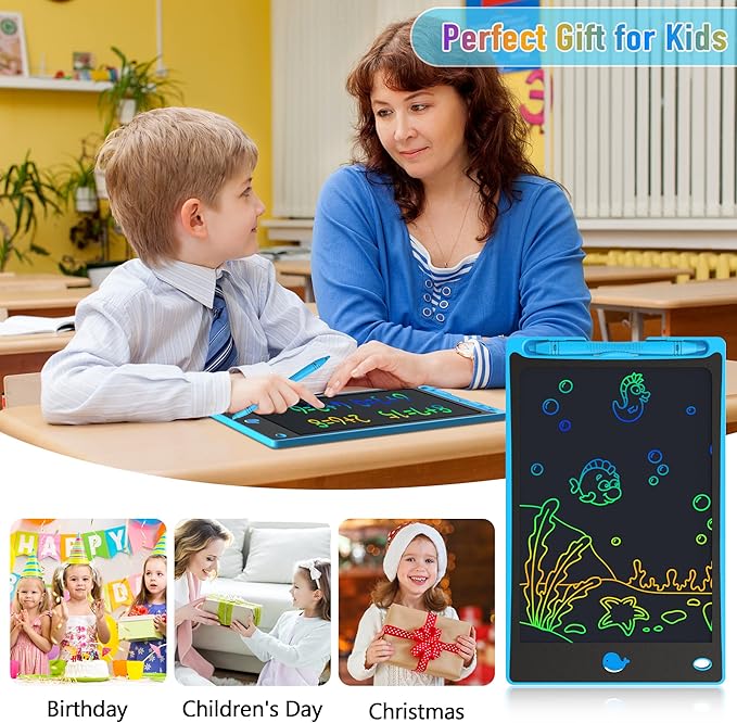Hockvill LCD Writing Tablet for Kids 8.8 Inch, Toys for Girls Boys Drawing Pad for 3 4 5 6 7 Year Old Kids Toys, Children’s Day Gift Toddler Doodle Board Travel Essentials, Birthday Gift for Children-BubblyBeeBaby