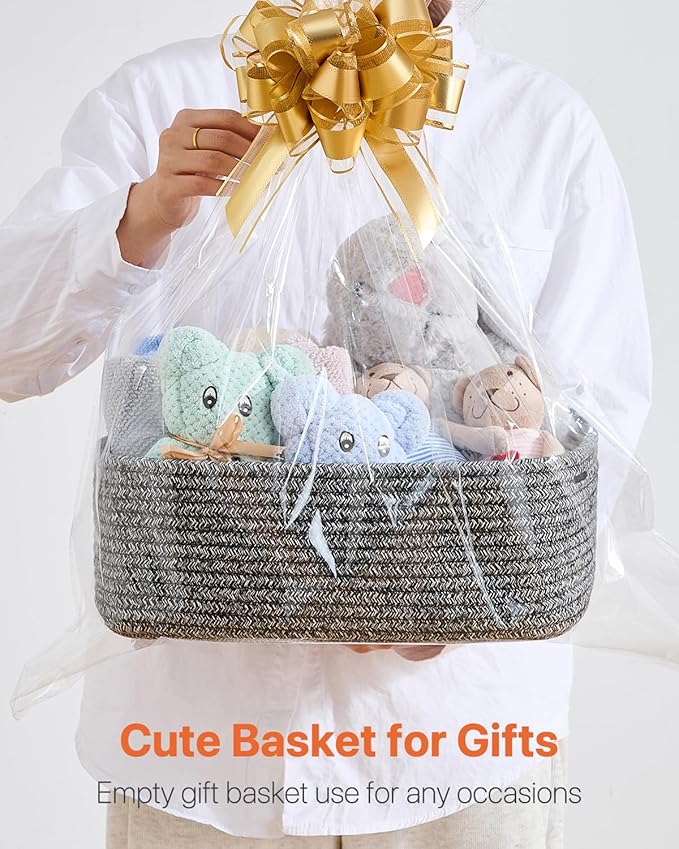 KALLAX Small Woven Basket, 13.5 x 9.5 x 5 Inches, Storage Basket for Organizing, Cute Small Rope Shelf Closet Cube Storage Bins Baskets for Shelves, Dog Toy Gift Baskets Empty, 3 Pack Mixed Black-BubblyBeeBaby