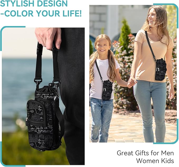 icolor Water Bottle Carrier Bag with Strap 25/32/40 oz Crossbody Bottle Holder with Phone Pocket Sling Sleeve Insulated Neoprene Water Bottle Pouch for Walking Travelling-BubblyBeeBaby