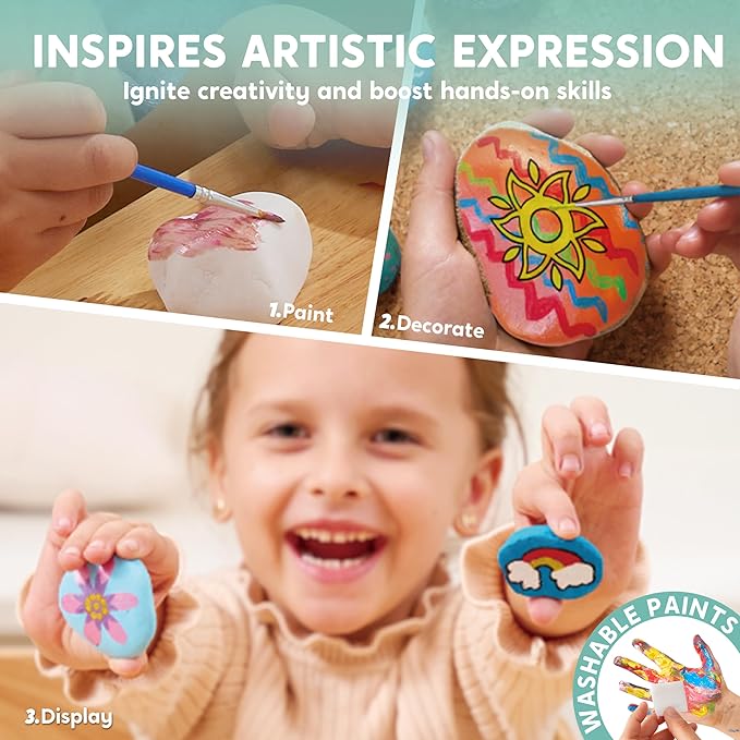 JOYIN Rock Painting Kit for Kids, Arts and Crafts for Girls & Boys Ages 6-12, DIY Supplies for Painting Rocks, Easter Craft Kits Art Set, Toddler Birthday Christmas Presents, Family Indoor Activity-BubblyBeeBaby