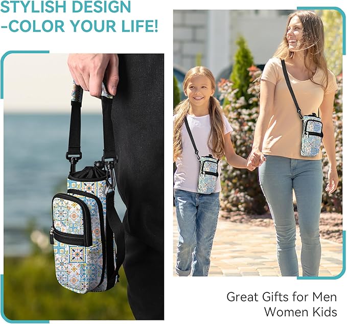 icolor Water Bottle Carrier Bag with Strap 25/32/40 oz Crossbody Bottle Holder with Phone Pocket Sling Sleeve Insulated Neoprene Water Bottle Pouch for Walking Travelling-BubblyBeeBaby