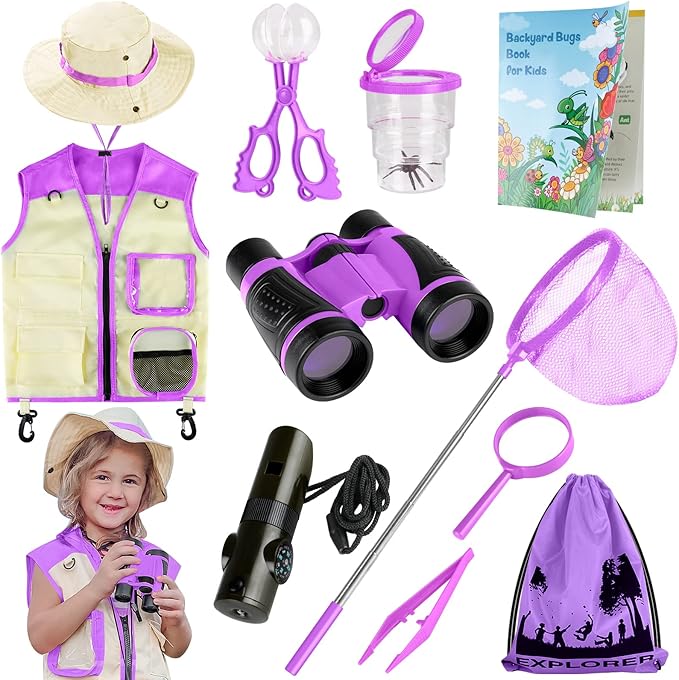 INNOCHEER Explorer Kit & Bug Catcher Kit for Kids Outdoor Exploration for Boys Girls 3-12 Years Old (Purple)-BubblyBeeBaby