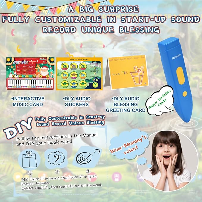 Interactive Dinosaur Toys Learning Poster, Dinosaur Talking Poster, Bilingual Dinosaur Talking Educational Children Toy with Sound Effects, Dinosaur Toys for Ages 3-12, Best Dinosaur Party Gift-BubblyBeeBaby