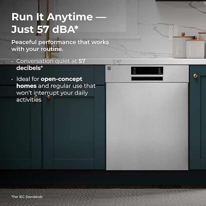 Kenmore 24" Built-in Stainless Steel Tub Dishwasher SmartWash, Smart Dry, and MoreSpace Adjustable Rack, Energy Star Certified, Fingerprint Resistant-BubblyBeeBaby