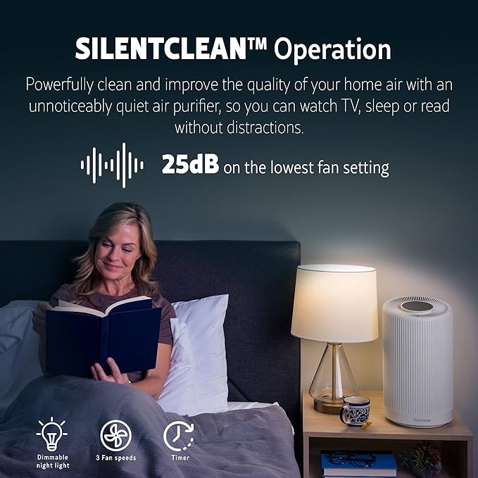 Kenmore PM1005 Air Purifier with H13 True HEPA Filter, Covers Up to 850 Sq.Foot, 25db SilentClean 3-Stage HEPA Filtration System for Office & Bedroom-BubblyBeeBaby