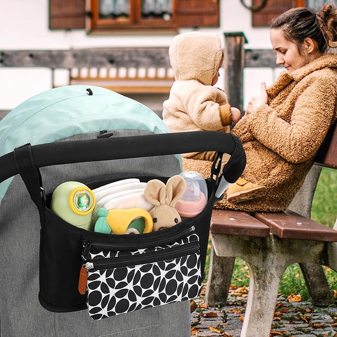 Accmor Universal Stroller Organizer with Detachable Phone Bag, Stroller Bag Caddy Organizer Stroller Accessories for Uppababy, Baby Jogger, Nuna, Doona, Britax Strollers-BubblyBeeBaby