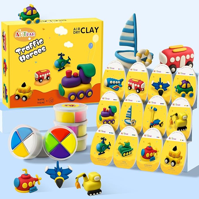 Kids Air Dry Clay Kit,12 Pack Traffic Modeling Magic Clay Sculpting Set | Ultra Light Non-Toxic DIY Art & Crafts School Classroon Projects,Home Party Favors Supplies for Boys Girls Adults-BubblyBeeBaby