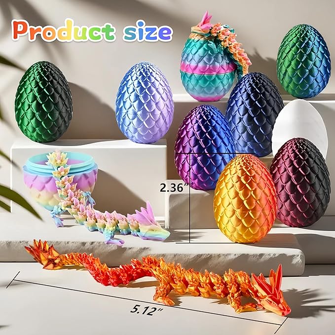 12PCS 3D Printed Dragon Eggs with Dragon Inside, Cool Stuff Fun Gifts, Mini Dragon Egg Set Articulated Crystal Dragon Fidget Toy for Adults Teens Boy Gifts Easter Basket Stuffers-BubblyBeeBaby