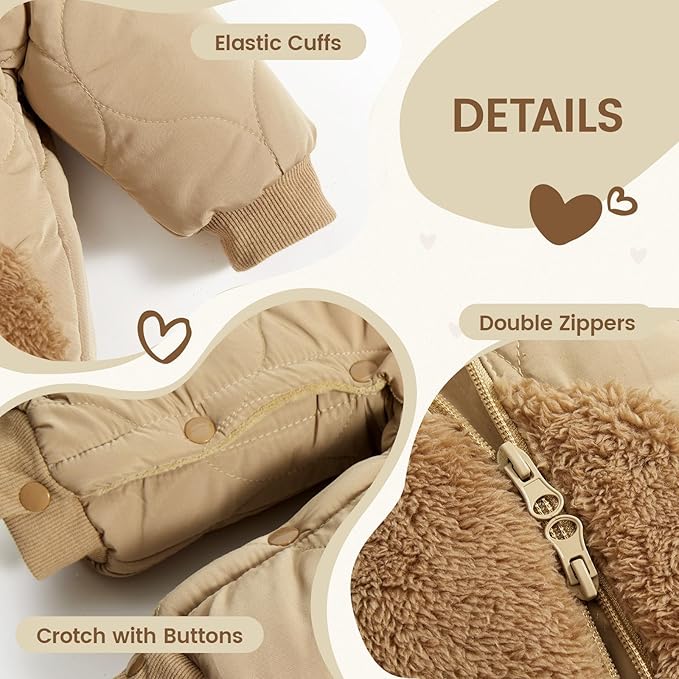 JiAmy Baby Snowsuit Newborn Winter Clothes Coat Romper Windproof Fleece Hat Zipper Baby Bear Outfit-BubblyBeeBaby