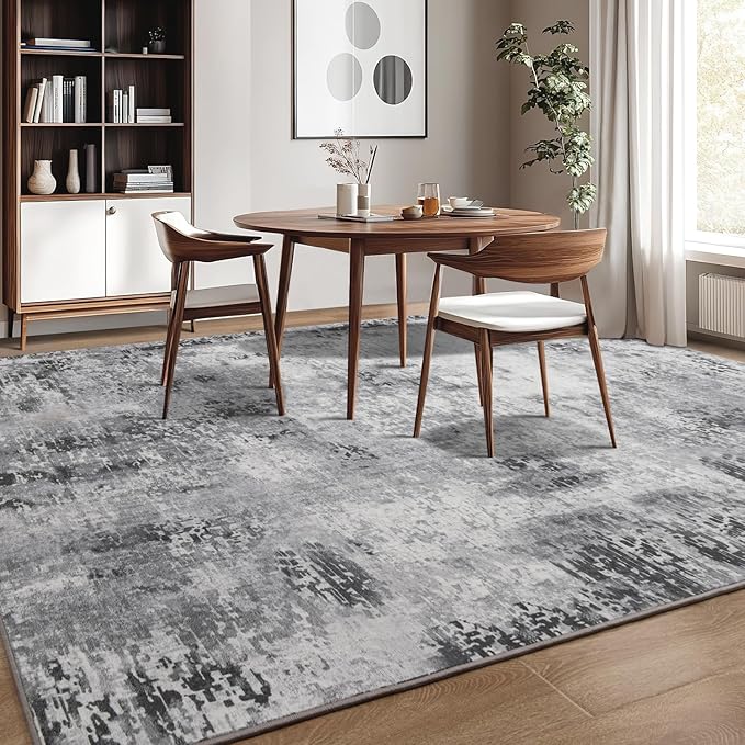 Kelarea Living Room Rug 8x10 Grey Rug Machine Washable Large Area Rugs, Non Slip Abstract Vintage Indoor Carpet for Bedroom, Nursery, Classroom, Dining Room, Home Office-BubblyBeeBaby