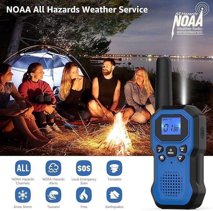 2 Way Radios for Adults Long Range Walkie Talkies for Kids Rechargeable 4 Pack, Camping Hiking Skiing Cruising Gear with Lamp, USB-C, SOS Siren, NOAA Alert, iVOX Hands-Free, One-Touch Pairing-BubblyBeeBaby