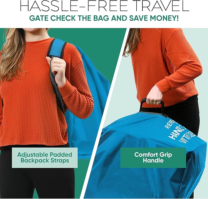 reperkid Medium Stroller Bag for Airplane Travel, Blue, 42" H x26 W x13 D, Fits Most Single Strollers Including Jogging & Standard Models – Premium Waterproof Cover, Adjustable Shoulder Straps-BubblyBeeBaby