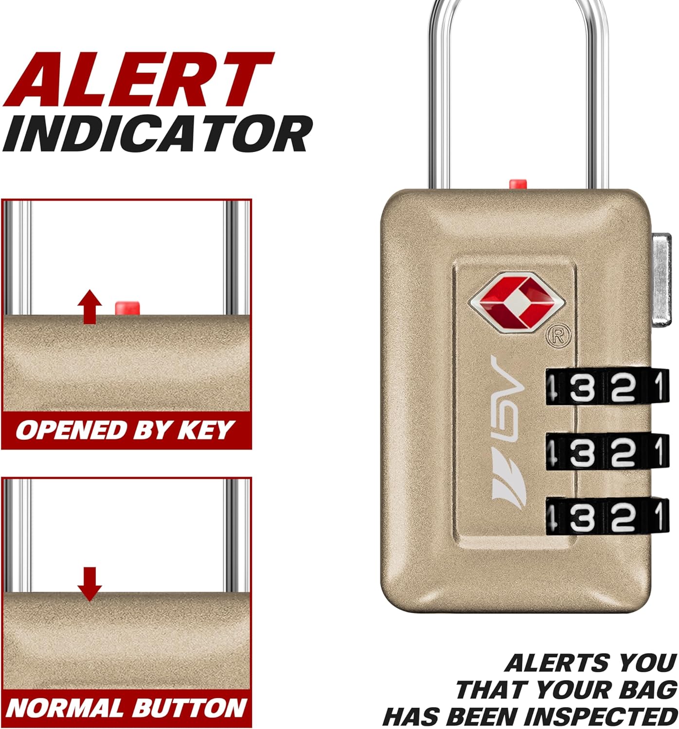 BV TSA Accepted Luggage Travel Lock, Set-Your-Own Combination Lock for School Gym Locker, Luggage Suitcase Baggage Locks, Filing Cabinets, Toolbox, Case (Champagne Gold, 2 Pack)