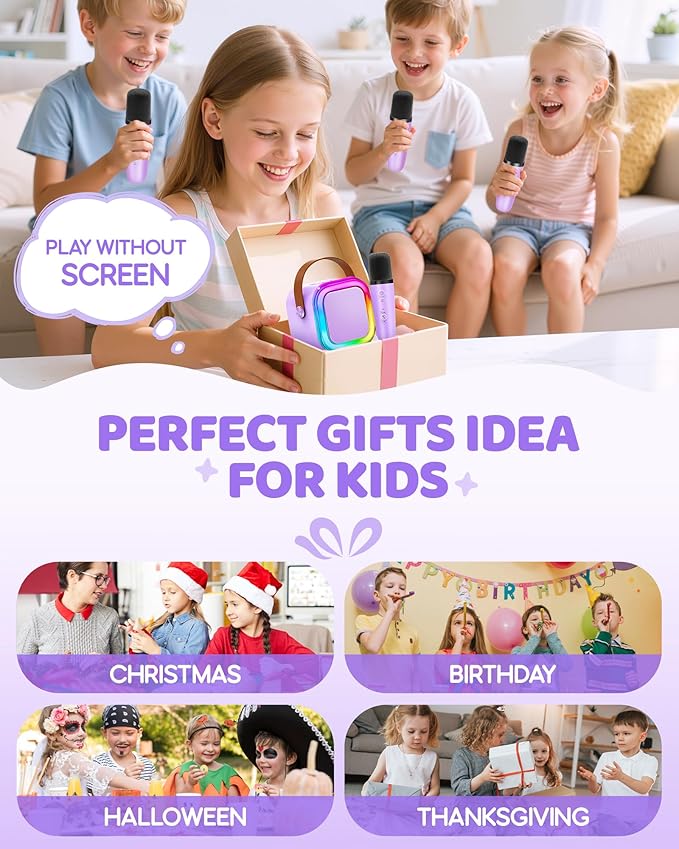 IROO Mini Karaoke Machine for Kids, 2025 TOP Toys Birthday Gifts Ideas for Girls Ages 4, 5, 6, 7, 8, 9, 10, 12+ Years Old, Portable MP3 Player with 4 Wireless Mics for Party-BubblyBeeBaby