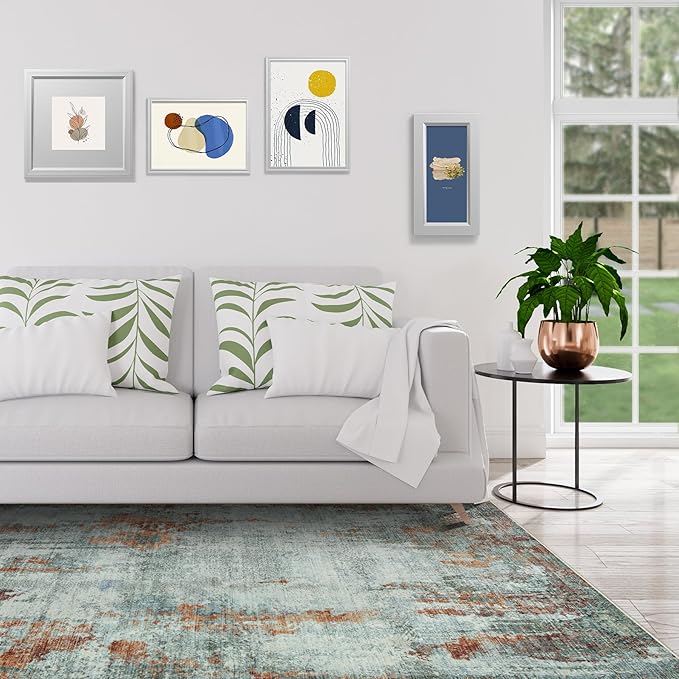 10x14 Area Rugs Large Living Room Rug Washable: Modern Abstract Rug Indoor Modern Carpet Non Slip for Dining Room Bedroom Nursery Home Office Red Brown-BubblyBeeBaby