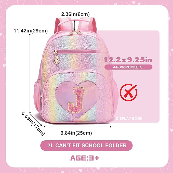 I IHAYNER Kids Glitter Lightweight Backpack for School Travel & Daycare, Toddler Backpack for Girls 3+ Preschool Kindergarten Elementary Kids Backpack-Rainbow Pink J-BubblyBeeBaby