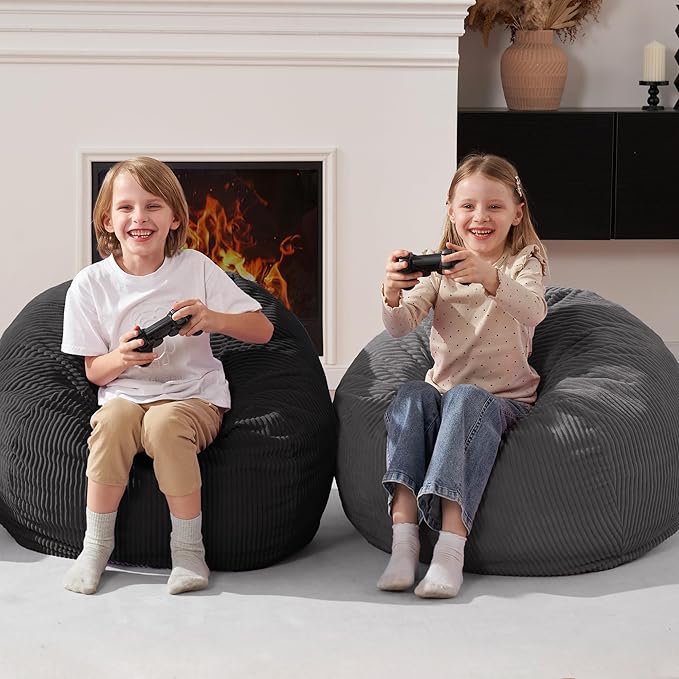 Homguava 2FT Bean Bag Chair,Teardrop Bean Bags Small Beanbag Chair with Memory Foam Filled and Ultra Soft Corduroy Cover for Living Room, Bedroom (Small,Black)-BubblyBeeBaby