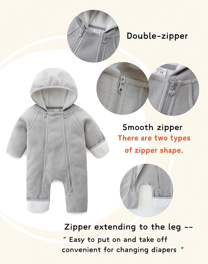 Newborn Baby Fleece Jumpsuit Girls Boys Winter Hooded Coverall Romper Cute Baby Snowsuit Clothes-BubblyBeeBaby