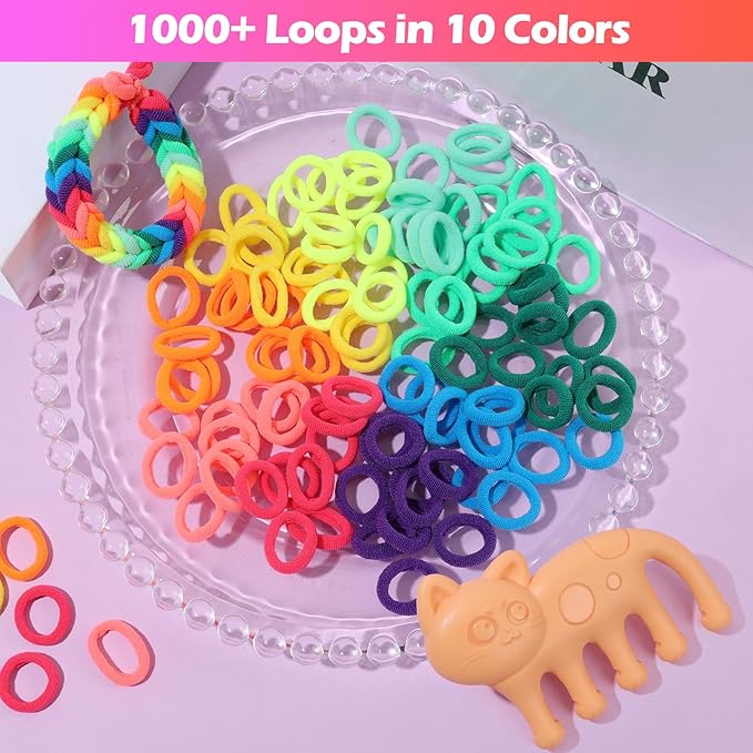 IQBOX Bracelet Making Kit Arts and Crafts for Girls Ages 8-12, Weaving Loom Rainbow Bands DIY Toys Birthday Gifts for Kids 6 7 9 10 11 13 Year Old, 1000+ Elastic Cloth Rubber Band Fabric Loops-BubblyBeeBaby