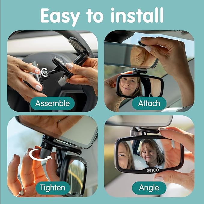 Onco Forward Facing Baby Car Mirror - Clip On Car Mirror for Baby, 100% Shatterproof & Shakeproof, Newborn Essentials-BubblyBeeBaby