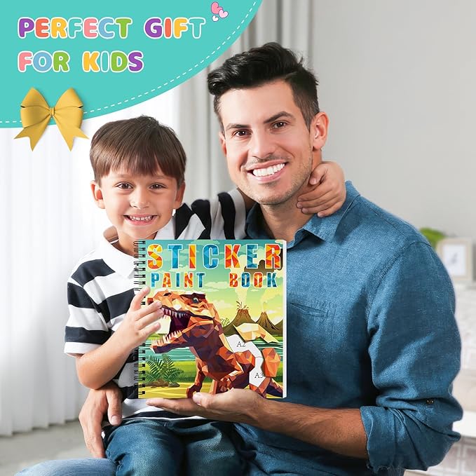 homicozy 3PCS Sticker Paint Books for Kids Ages 4-10,Dinosaur Astronaut Ocean Animals Designs Paint by Stickers,Sticker by Numbers,Party Birthday Gifts for Boys 4-10,Create 30 Pictures at a Time-BubblyBeeBaby