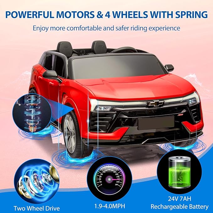 Jojoka Baby Car 24V 2-Seater SUV Licensed Chevrolet Blazer Ride On Toy w/Parent Remote Control,4xSpring Suspension, Wireless Music, Electric Vehicle Car for Kids Ages 3-8, Red-BubblyBeeBaby