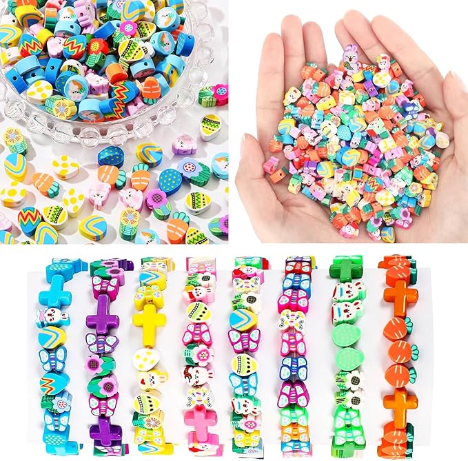 2480pcs Easter Polymer Clay Beads Bracelet Making kit, 24 Style Cute Fun Beads Charms for Jewelry Necklace Earring Making DIY Accessories for Women Girls-BubblyBeeBaby