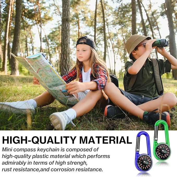 12 Pcs Mini Compass Keychain for Kids Bulk, Small Pocket Magnetic Compass Survival Hiking for Outdoor Survival Camping Party Backpacking Accessory-BubblyBeeBaby