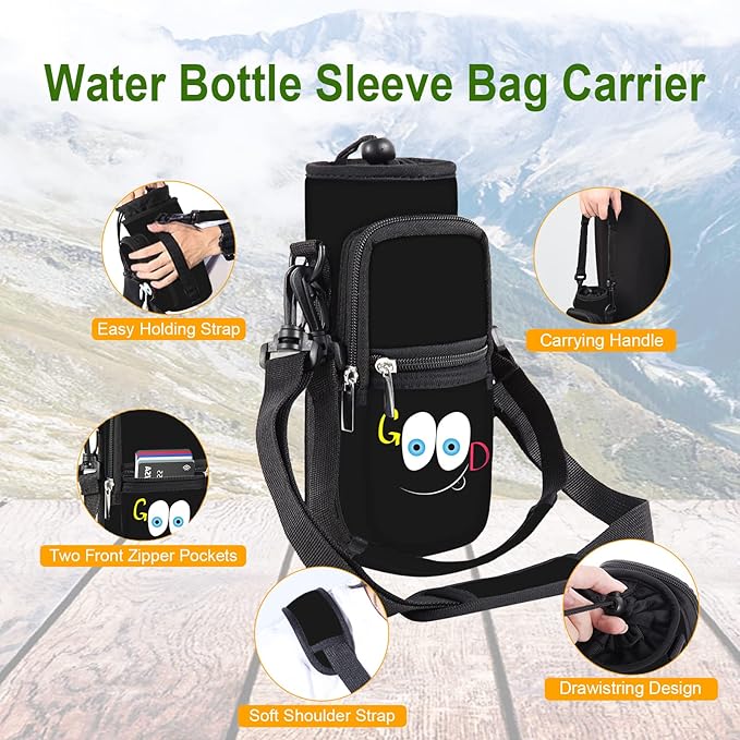 25/32/40/64oz Water Bottle Bag Holder Carrier-Insulated Crossbody Sling Case Sleeve with Strap & Pockets for Men Women Gym Cycling Travel Walking Hiking Camping-BubblyBeeBaby