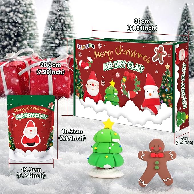 ifergoo Air Dry Clay for Kids - Christmas Modeling Clay Kit, 6 Christmas Molding Designs, Creative Sculpting Activity Kit with Tools & Tutorials, DIY Art Craft Gifts for Girls and Boys-BubblyBeeBaby