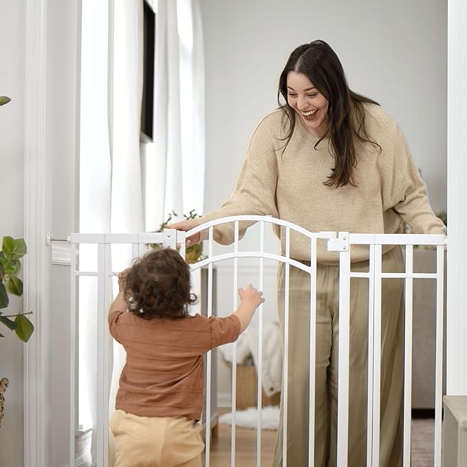 Ingenuity Decorative Extra Tall Baby Gate & Dog Gate, 28.5"-48" Wide, 36" Tall, Hardware or Pressure Mounted, Install on Top or Bottom of Stairs, Banister, or Doorway - White-BubblyBeeBaby