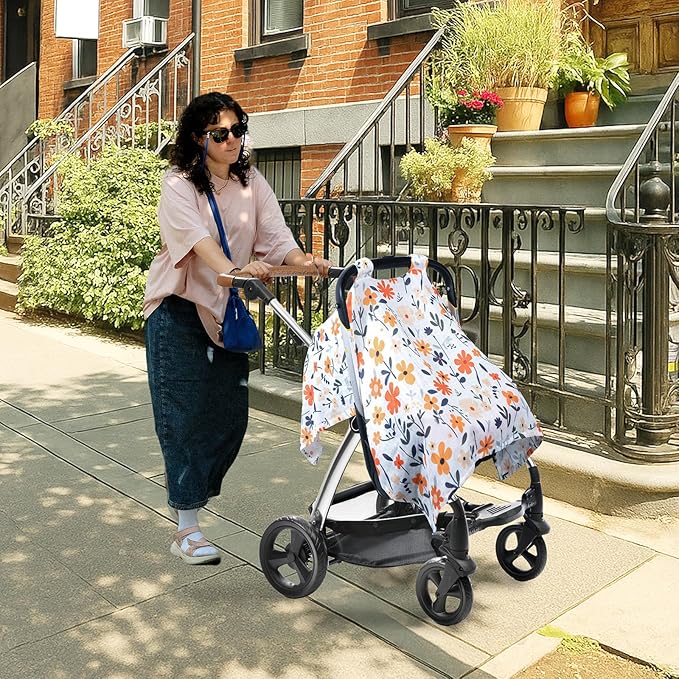 80S Muslin Car Seat Cover for Babies - Soft & Breathable Infant Carrier Canopy, Lightweight Sunshade for Summer, Universal Fit for Baby Boys & Girls-BubblyBeeBaby