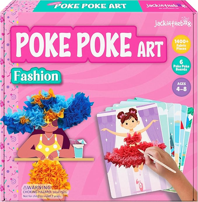 jackinthebox Poke Poke Art for Kids - Fashion Theme, Mess-Free Fabric Art and Craft, Flower Pressing Kits, Gift for Kids, Girl Gifts, Toys for Girls Ages 4 5 6 7 8-BubblyBeeBaby
