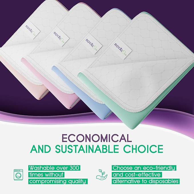 Incontinence Bed Pads - 4 Pack 34" x 36" Reusable Waterproof Mattress Protectors - Highly Absorbent, Machine Washable - for Children, Pets and Seniors - Multi Color - Royal Care-BubblyBeeBaby