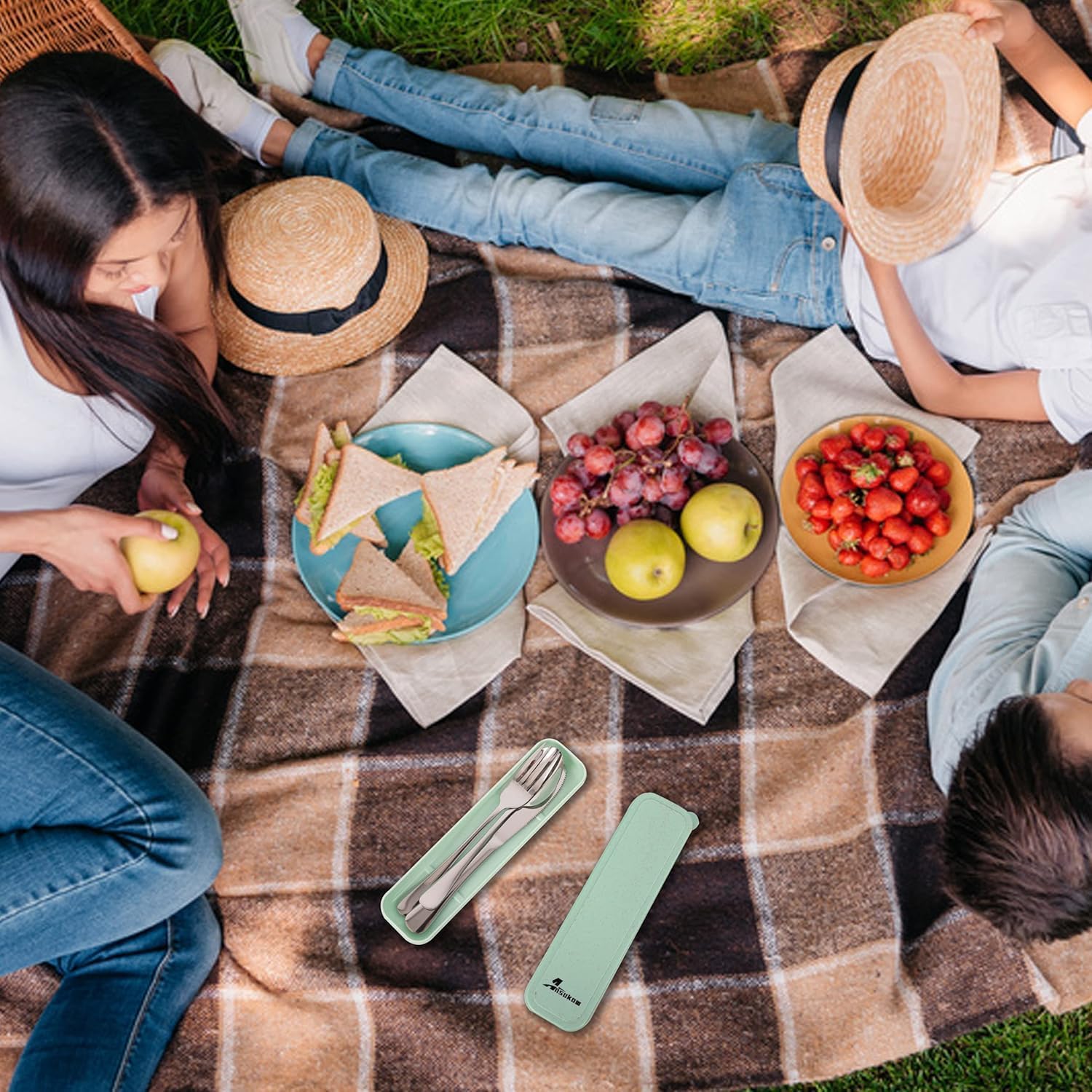 4 Piece Travel Utensils Camping utensils Travel Silverware Set with Case Fork and Spoon Set Office Stainless Steel Reusable Trip Cutlery Set Easy to journey Lightweight Lunch Box for Men