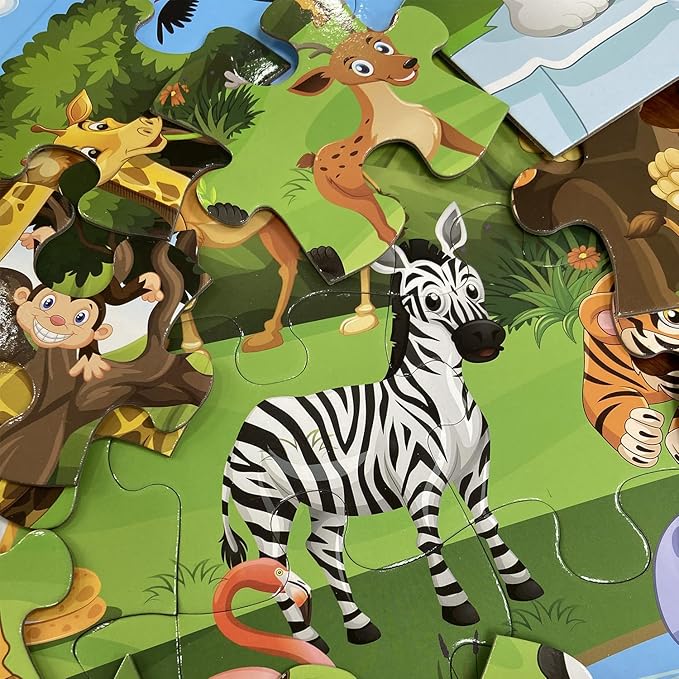 Jumbo Floor Puzzle for Kids, Large Jigsaw Puzzles 35 Piece for Kids Ages 3-5,Preschool Learning & Education Toys, Gifts for 4-8 Year Old Boys and Girls (Grassland Animal)-BubblyBeeBaby