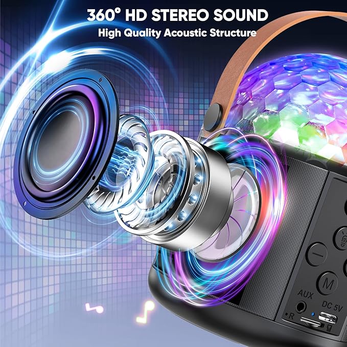 Karaoke Machine with Disco LED Lights for Adults Kids, Portable Bluetooth Speaker with 2 Wireless Microphone Toys Gifts for Girls Boys Birthday Family Home Party-BubblyBeeBaby