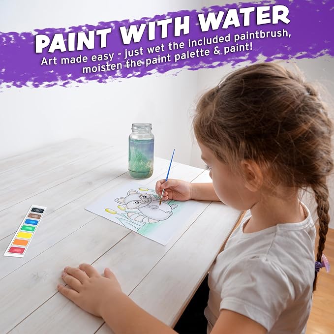 Imagination Works® Paint with Water Books for Kids, 3 Pack | Watercolor Coloring Book Set for Toddler Activities | Spillproof Kids Paint Palettes on Each Page (Jungle, Vehicles, Woodland)-BubblyBeeBaby