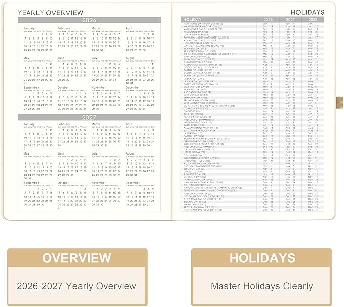 2026 Planner - JAN 2026 - DEC 2026, Planner 2026, Weekly and Monthly Planners, Leather Cover Planners with Thick Paper, Back Pocket with Notes Pages, Seashell Gold (8.5" x 11")-BubblyBeeBaby