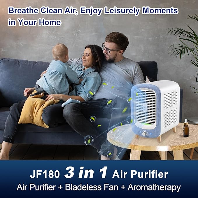 Jafanda Air Purifier for Home Bedroom 780sq ft, HEPA & Activated Carbon, Air Cleaner with Fragrance Sponge & Nightlight for Smoke, Allergies, Dust, Odor, VOC, Pet Dander, Pollen, Office, Desktop,Blue-BubblyBeeBaby
