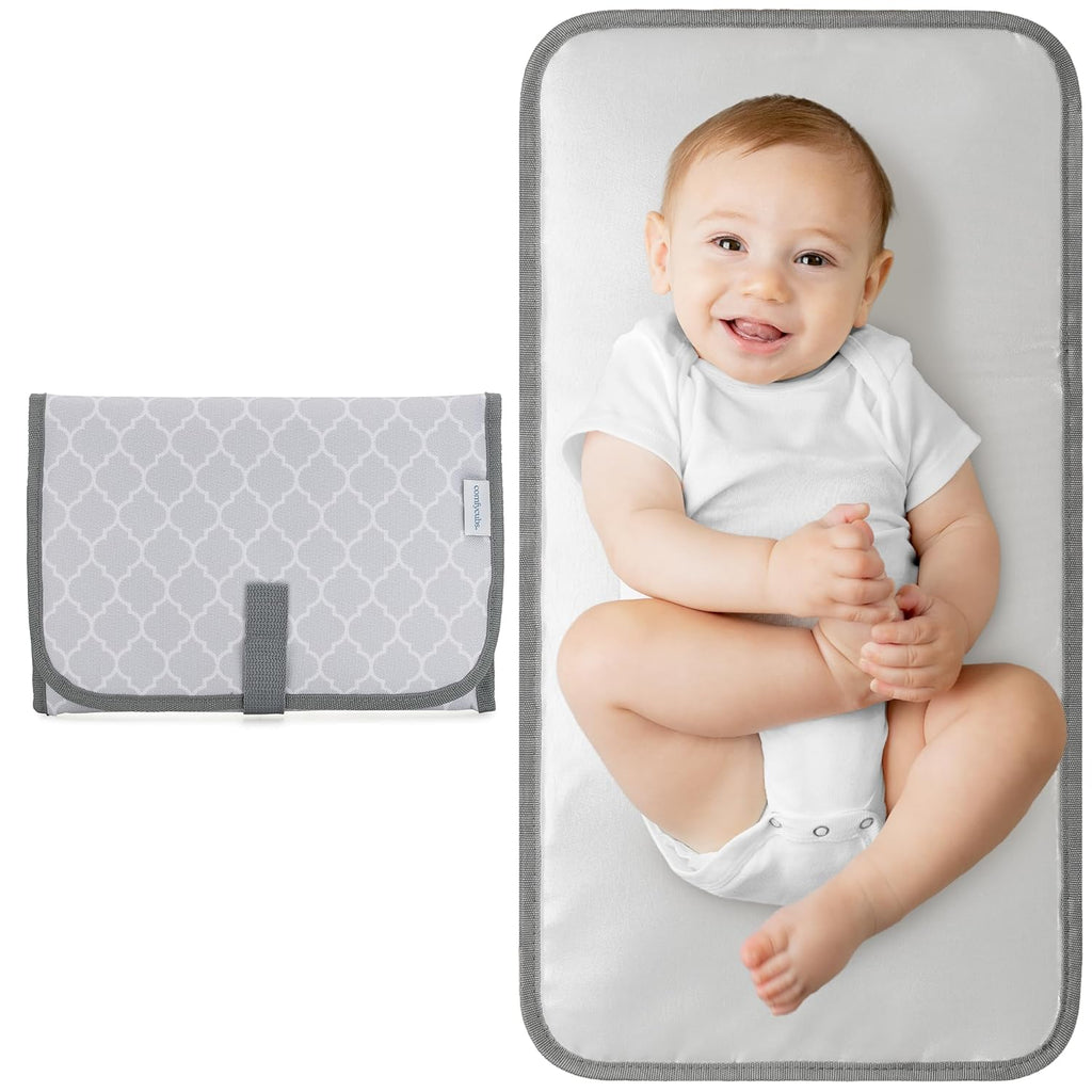 Comfy Cubs Baby Changing Pad Compact Size - Waterproof Diaper Changing Mat with Cushioned Pillow - Soft & Lightweight, Foldable Design for Travel - Stylish Design for Boys and Girls - Grey Pattern